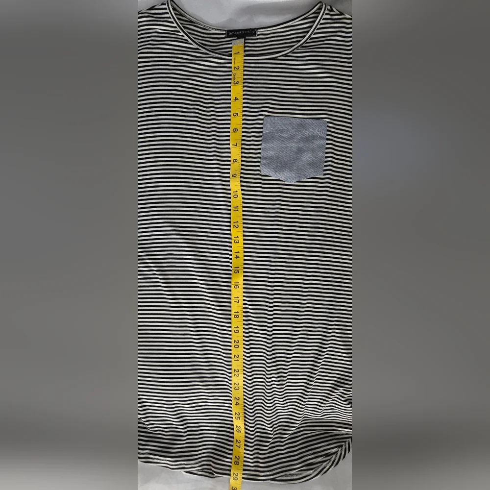 Signature Studio Top Sz Small Nwt Long Black & Ivory Stripe Cap Sleeve - Picture 5 of 7